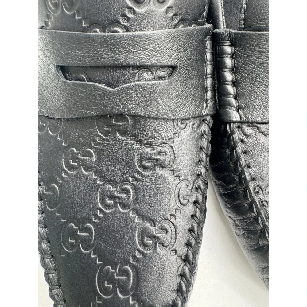 Gucci Black Guccissima Leather‎ Penny Loafers Size 6
